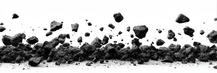 Dark rocks scattered on white background