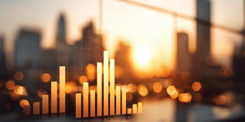 Cityscape backdrop with rising bar graph