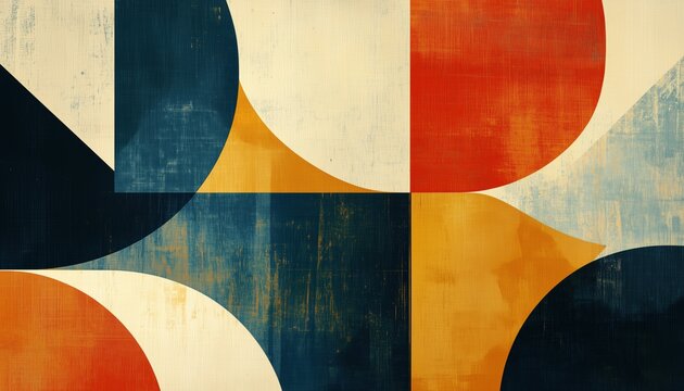 Mid Century Modern Shape: 1950s Vintage Abstract Contemporary Poster Featuring Geometric Shapes For Wallpaper, Wall Decor, Cover, Print, Card, Branding.