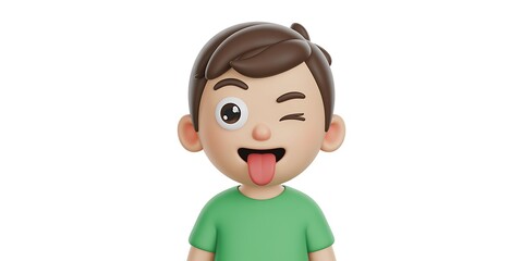 Playful cartoon boy sticking out tongue and winking with silly expression, perfect for kids' content