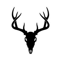 Naklejka premium Black silhouette of a deer skull with large antlers.