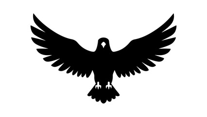 Black silhouette of a majestic bird with wings spread wide. © Sopel