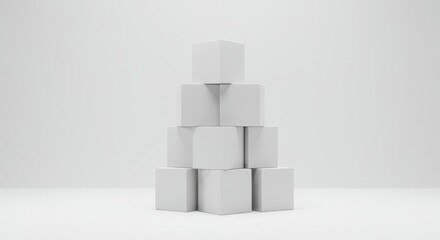 Obraz premium Minimalist Image of Stacked White Cubes on White Background for Creative Concepts