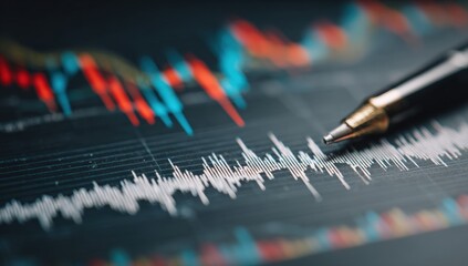 Close-up financial chart with pen