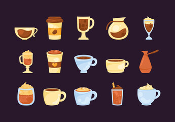 Beige And Brown Coffee Cup Drink Illustrations Set