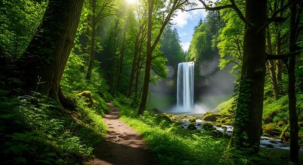 Tranquil Forest Waterfall Scenic Beauty.