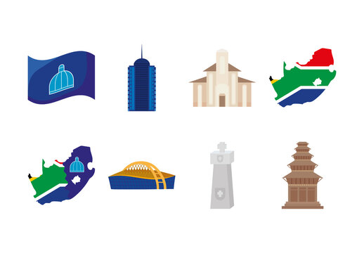 Blue And Brown Durban Landmark Architecture Building Icons Set