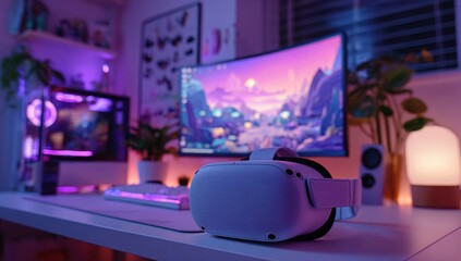 Cozy gaming setup with VR headset