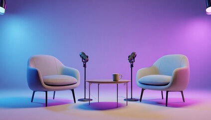 Empty podcast studio set