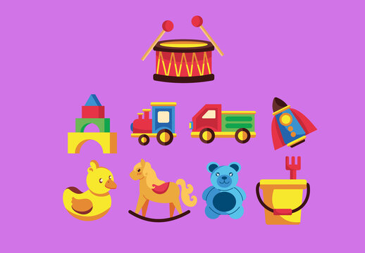 Colorful Baby Toys Children Entertainment Illustrations Set