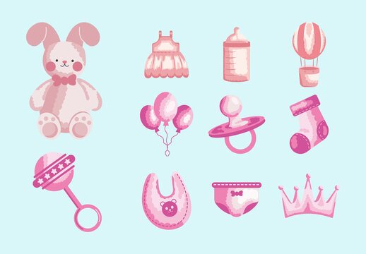 Colorful Baby Shower Illustrations Set