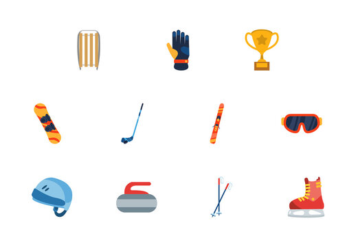 Colorful Biathlon Sport Equipment Illustrations Set