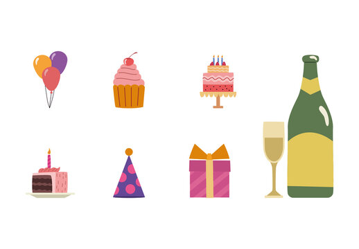 Colorful Birthday Party Celebration Illustrations Set