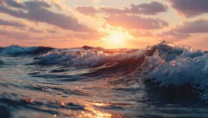 Ocean sunset, waves crashing