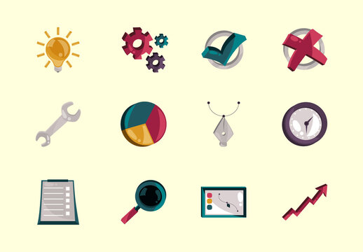 Colorful Design Process Tools Icons Set