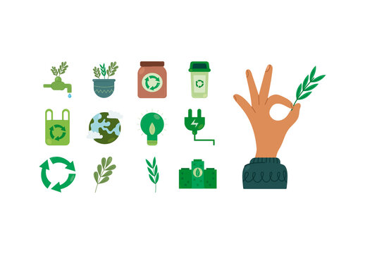 Colorful Ecology Sustainability Recycling Illustrations Set