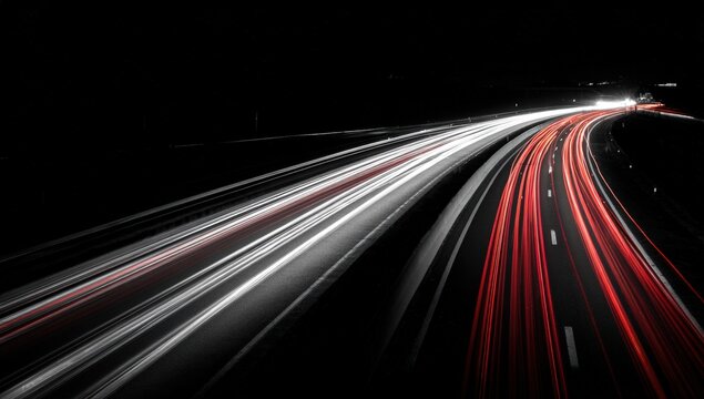 Night highway with streaks of light