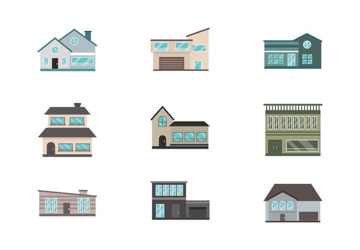 Colorful House Building Home Architecture Real Estate Illustrations Set