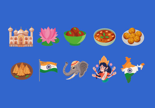 Colorful India Culture Food Festival Illustrations Set