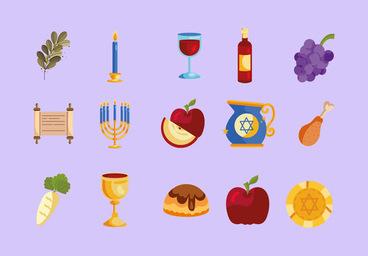 Colorful Jewish Exodus Holiday Illustrations Set