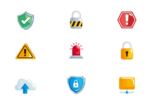 Colorful Security Protection Safety Icons Set