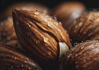 Close-up of wet almonds