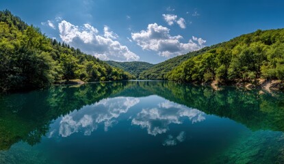 Serene lake reflecting a vibrant sky
