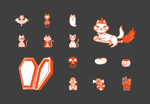 Orange Halloween Celebration Illustrations Set