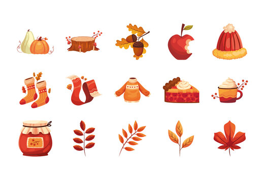 Orange And Brown Autumn Seasonal Illustrations Set
