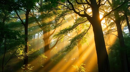 sunlight filtering through a dense forest