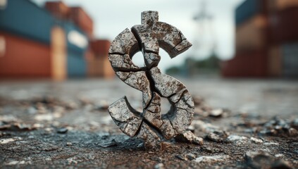 Cracked dollar sign on a road