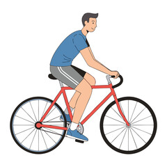 Obraz premium vector illustration of a man riding a bicycle eco-friendly transport. Plain white background.