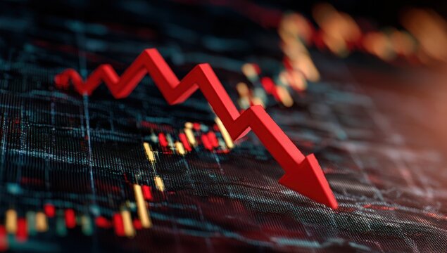 Red downward trend chart on a screen