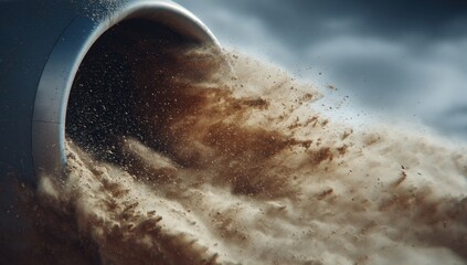 Powerful jet exhaust expelling sand