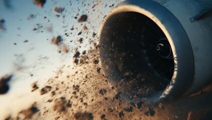 Jet engine expelling dirt