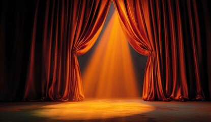 Theater stage drapes illuminated