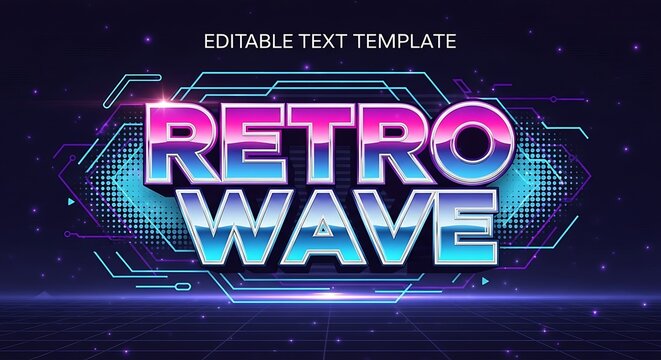 Retro Wave Editable Text Template Design.