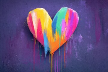 Vibrant heart dripping with paint on a textured wall