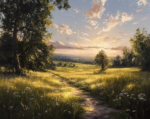 Sunset path through a meadow