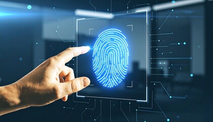 Hand touching a digital fingerprint interface