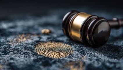 Judge's gavel rests on a textured surface with fingerprints