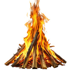 a blazing campfire with bright flames and wooden logs