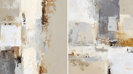 Abstract Geometric Composition in Neutral Tones with Textured Brushstrokes, a Duochromy Artwork