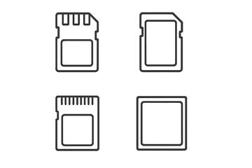 Memory card line icon set. SD, micro SD, and flash drive symbols. Digital storage outline pictogram collection for user interface, web, and app design. Editable stroke vector.