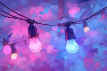 Pastel-toned string lights in a bokeh background