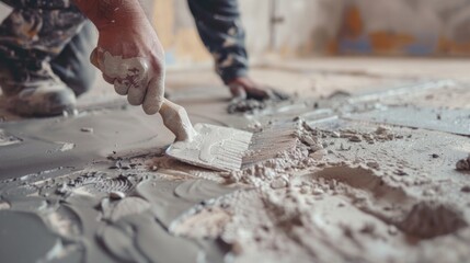 Tiler Applying Mortar