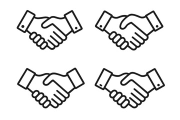 Handshake icon set for business agreement and partnership. Line art vector illustration of a deal or contract symbol. Concept of successful cooperation, teamwork, and greeting.