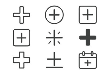 Fototapeta premium Pack of Plus Sign Line Icons, Outline and Filled Symbols, Design Elements for Graphic and Web Design, Apps, Advertising, Cards, Digital Interfaces, Vector Cartoon Illustration Transparent