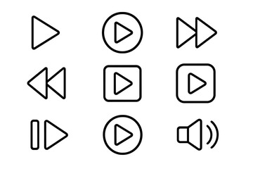 Play sign line icon set, media control outline symbols for graphic design, web apps interface, adverts, digital cards, vector cartoon illustration transparent background