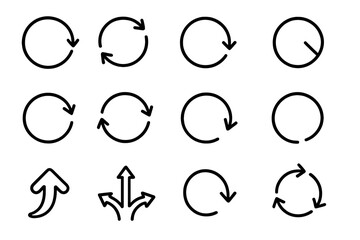 Set of round arrow icons, circular refresh, reload, repeat, sync signs. Outline vector symbols for graphic design, web apps, adverts, UI elements, modern style